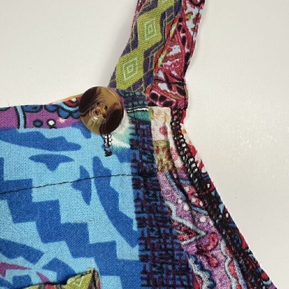 Camsa Bright Boho Oversized Patchwork Color Block Hippy Cropped Overalls, Sz. M - Picture 6 of 12